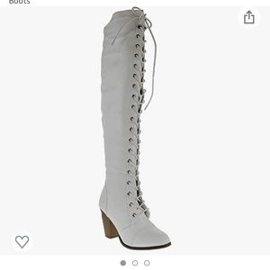 Chunky heel lace up over-the-knee boots